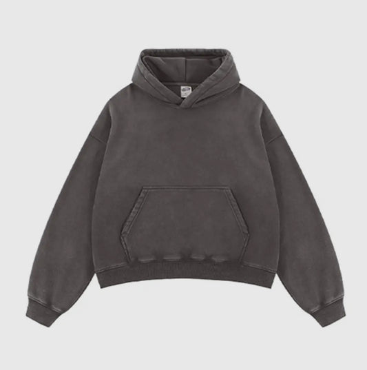 Unisex Boxy Fleece Hoodie – Distressed Vintage Wash